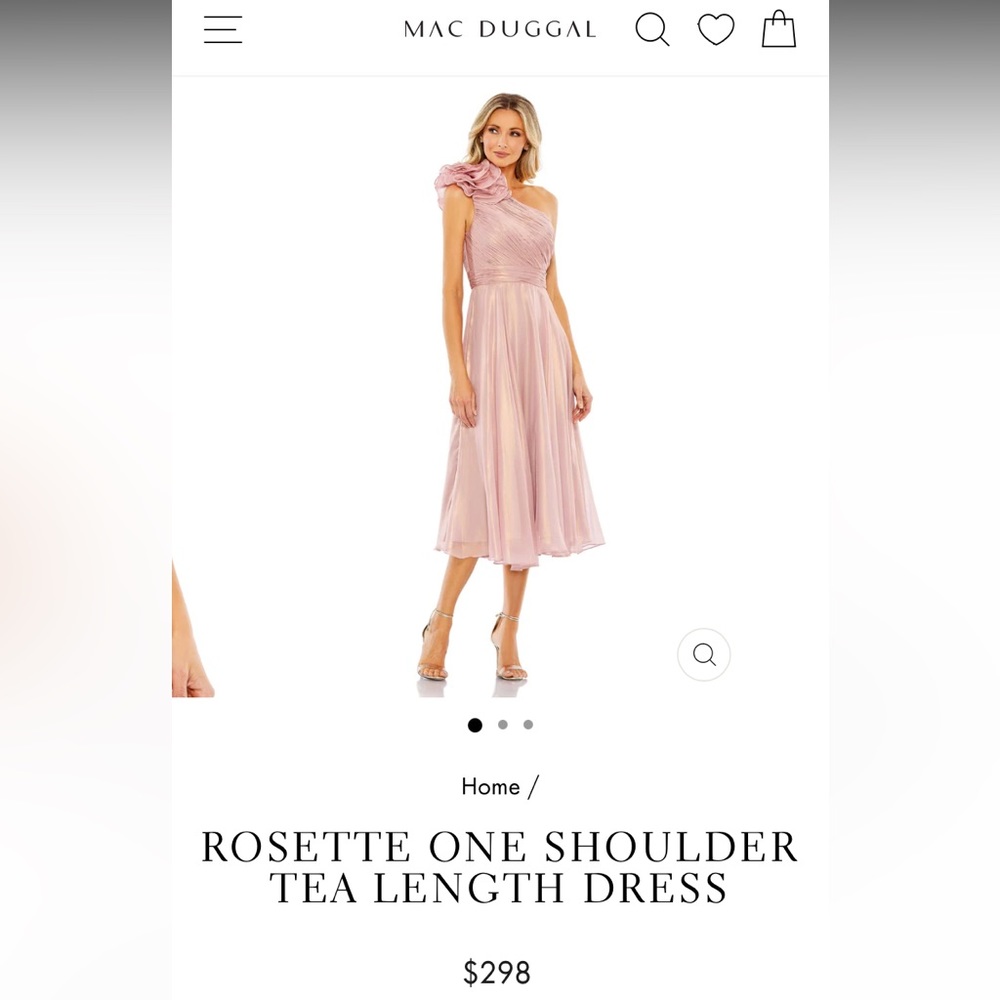 Mac Duggal ROSETTE ONE SHOULDER TEA LENGTH DRESS